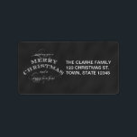 ETIQUETA CHALKBOARD MERRY CHRISTMAS HOLIDAY GREETING<br><div class="desc">BLACK CHALKBOARD MERRY CHRISTMAS Y UNA FELIZ FESTIVA FESTIVIDAD DE AÑO NUEVO QUE RECUERDA LAS ETIQUETAS DE DIRECCIÓN DE REGRESO. ELke Clarke© Póngase en contacto con la tienda para ver otros colores. Productos que coincidan en la tienda. Perfecto para enviar sus saludos de vacaciones.</div>