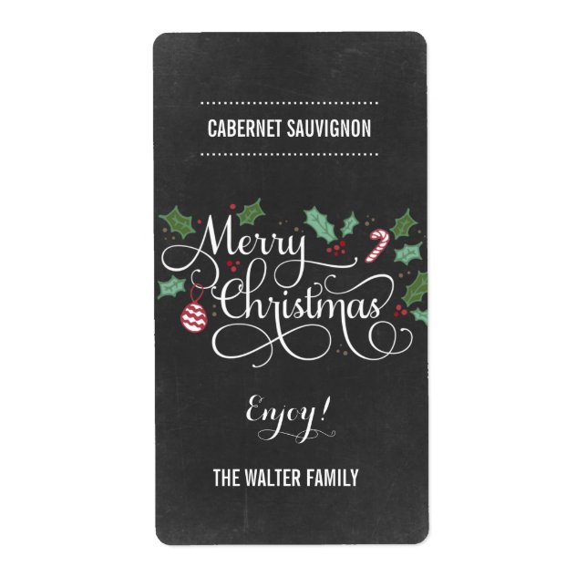 Etiqueta Chalkboard Merry Christmas Wine Bottle Labs (Frente)