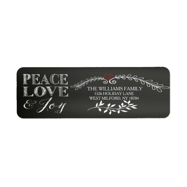 Etiqueta Chalkboard Peace Love Joy Holiday (Frente)