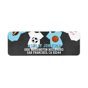 Etiqueta Chalkboard Sports Theme Blue Boy Baby Shower