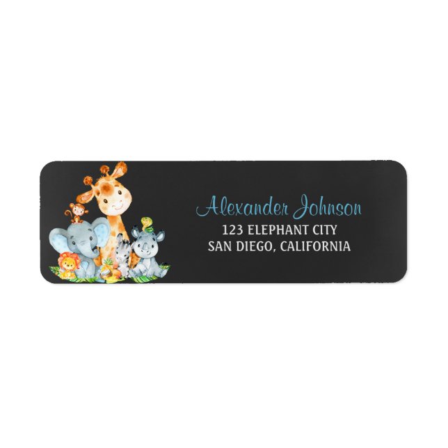 Etiqueta Chalkboard Watercol Cute Jungle Animales (Frente)