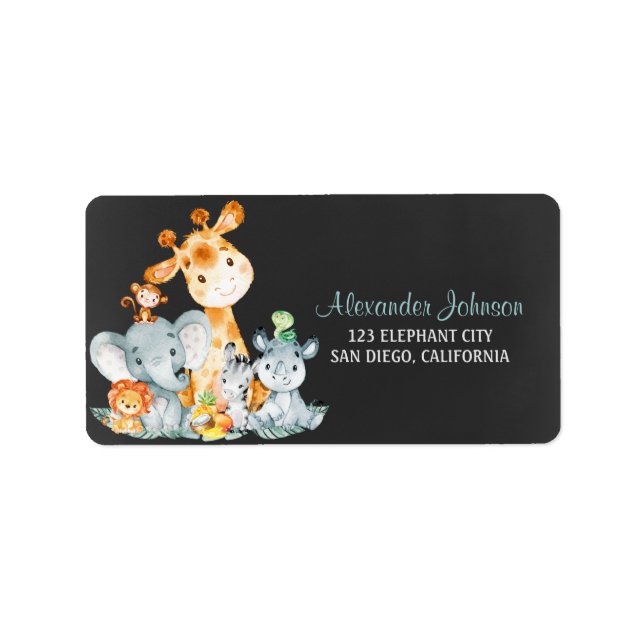 Etiqueta Chalkboard Watercol Cute Jungle Animales (Frente)