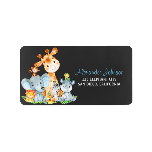 Etiqueta Chalkboard Watercol Cute Jungle Animales (Frente)