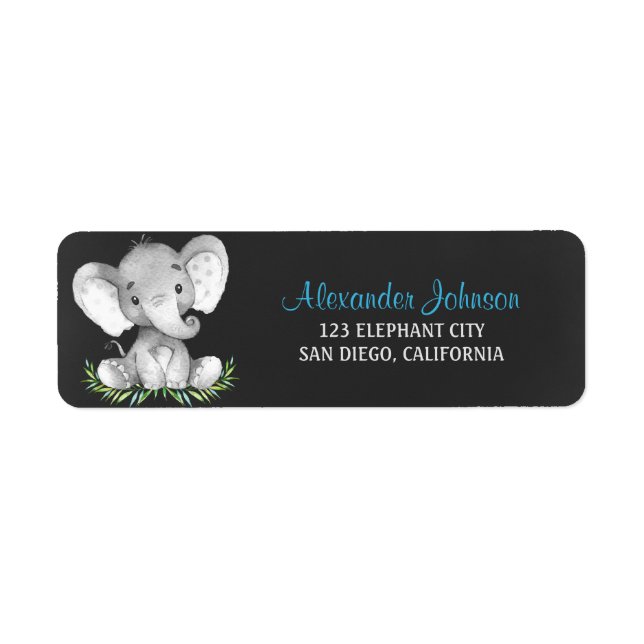 Etiqueta Chalkboard Watercolor Elephant Boy (Frente)