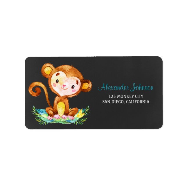 Etiqueta Chalkboard Watercolor Monkey Boy (Frente)