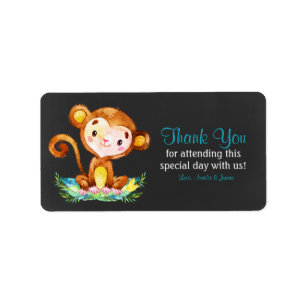 Etiqueta Chalkboard Watercolor Monkey Boy Gracias