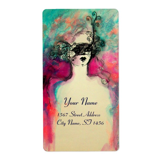 Etiqueta CHARM, azul negro rosa verde (Frente)