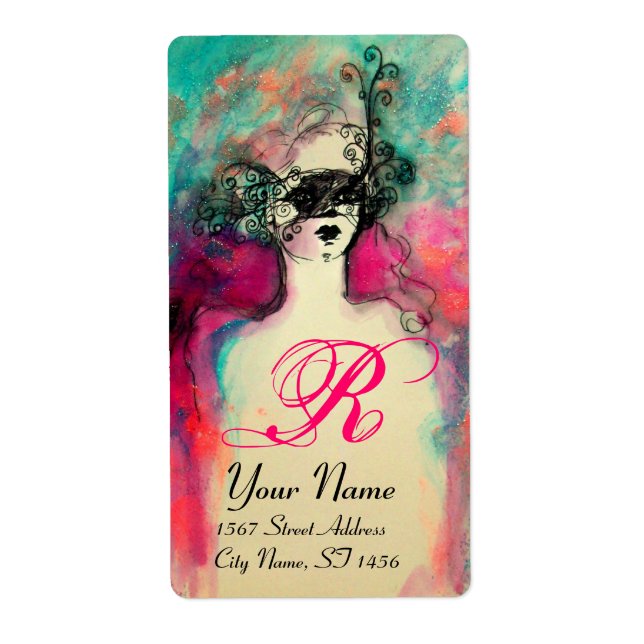 Etiqueta CHARM MONOGRAM, azul negro rosa verde (Frente)