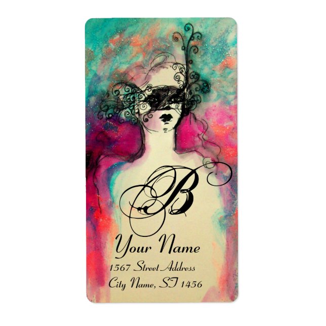 Etiqueta CHARM MONOGRAM, azul negro rosa verde (Frente)