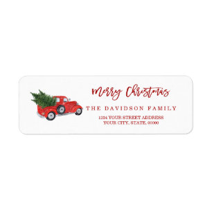 Etiqueta Charm Red Navidades Camión Cepillado Script