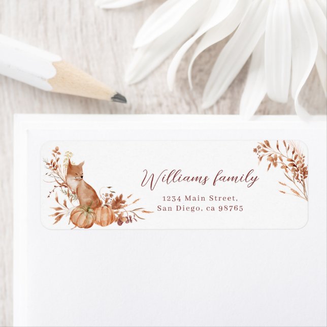Etiqueta Charming Autumn Terracotta Baby Fox Pumpkin (In situ)
