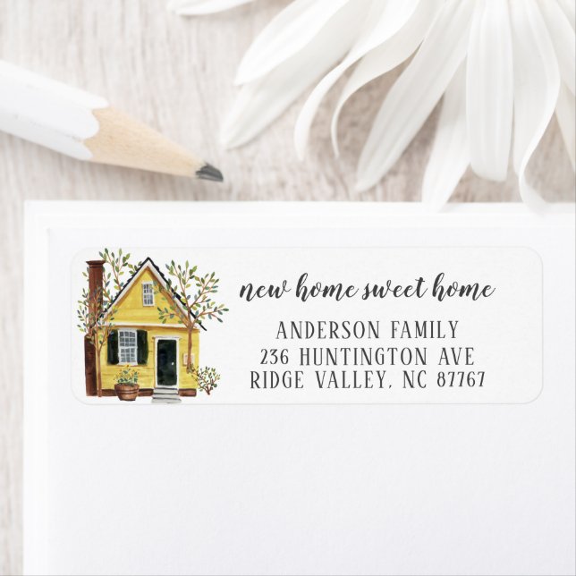 Etiqueta Charming Yellow House Home Sweet Home Address  (In situ)