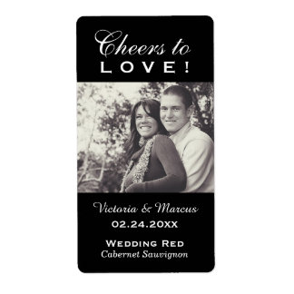 Etiqueta Cheers to Love Black Wedding Photo Wine Bottle