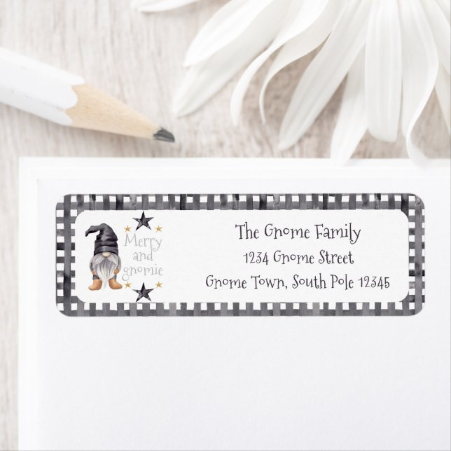 Etiqueta Cheque de búfalo de Navidades de gnomo de invierno (In situ)