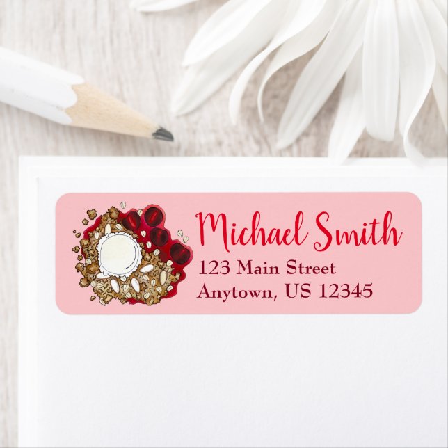 Etiqueta Cherry Crumble Cobbler postre helado picnic (In situ)