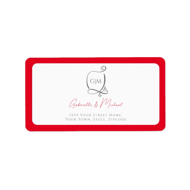 Etiqueta Cherry Red Simple Elegant Monogram Address  (Frente)