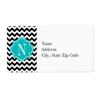 Etiqueta Chevron blanco y negro con monograma Verde azulado