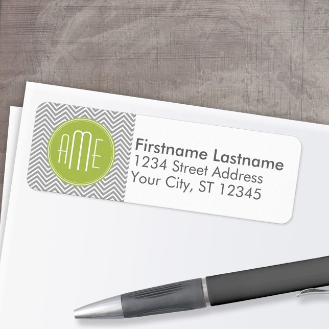 Etiqueta Chevrras grises y limones con monograma Personaliz (Custom Return Address Labels - Low Minimum)