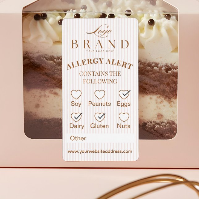 Etiqueta Chic Bakery Logo Allergy Alert Baked Goods Food (Pink Stripe Bakery Allergy Alert Baked Goods Food Label)