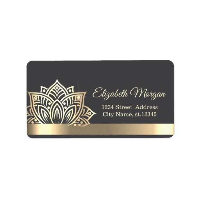 Etiqueta Chic Gold Lotus Flower Gray (Frente)