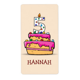 Etiqueta Chica 5 cumpleaños, 5 en pastelito rosa dulce