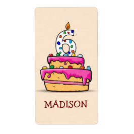 Etiqueta Chica 6º cumpleaños, 6 en dulce pastel rosa