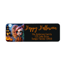 Chica animado, casa embrujada y calabazas