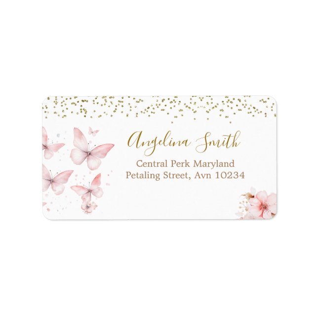 Etiqueta Chica Baby Shower de mariposa rosa (Frente)
