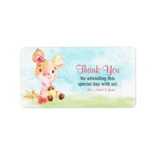 Etiqueta Chica de acuarela Granja de Baby Shower Piggy Grac