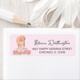 Etiqueta Chica de ardilla de color rosa dulce Invitación pa