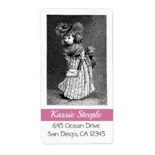 Etiqueta Chica de arte de los 1800 vestida con una carta