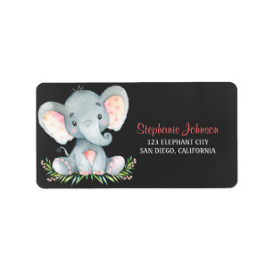 Etiqueta Chica de elefante de color acuático Chalkboard
