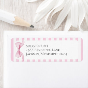 Etiqueta Chica de lazo rosa Coquette rayada Baby Shower 