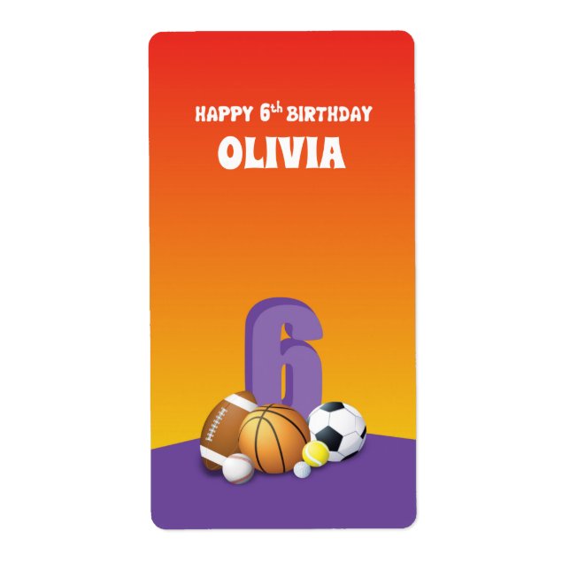 Etiqueta Chica de nombre personalizado 6º Balls deportivas  (Frente)