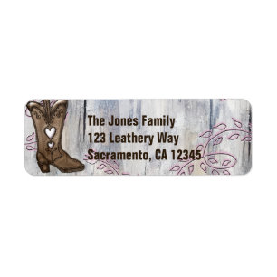 Etiqueta Chica de vaca de corazón rosa rústico lindo bota d