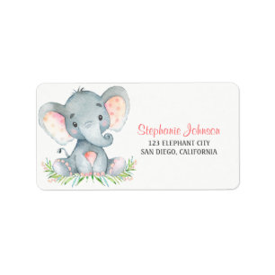 Etiqueta Chica del elefante de la acuarela