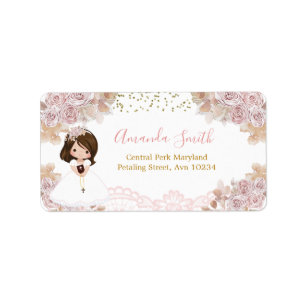 Etiqueta Chica Floral Rosa Boho Primer discurso de la Santa