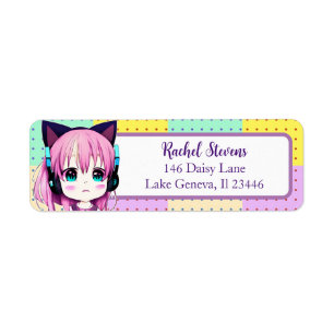 Etiqueta Chica Kawaii con auriculares
