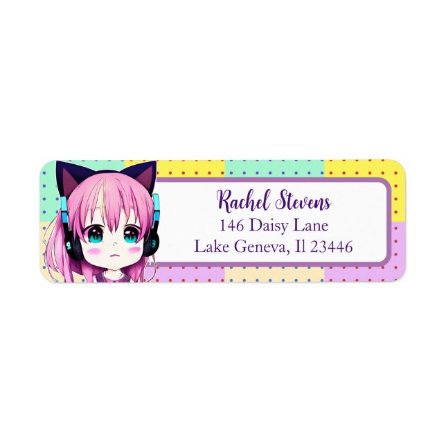Etiqueta Chica Kawaii con auriculares (Frente)