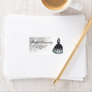 Etiqueta Chica Quinceañera de negro y azul teal