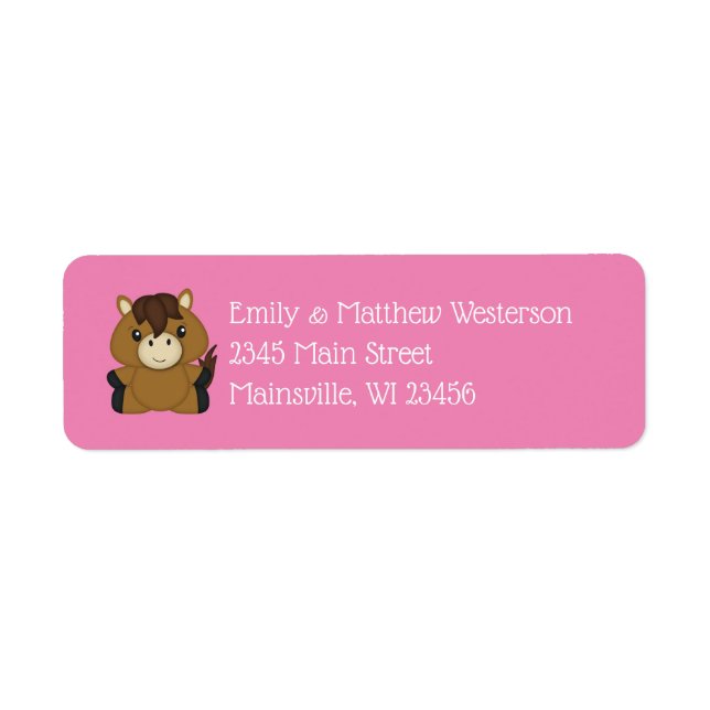 Etiqueta Chica rosa Baby Shower de caballo (Frente)