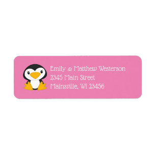 Etiqueta Chica rosa de Baby Shower pingüino