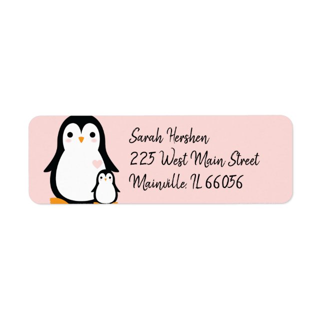Etiqueta Chica rosa de Cute Penguin Baby Shower (Frente)