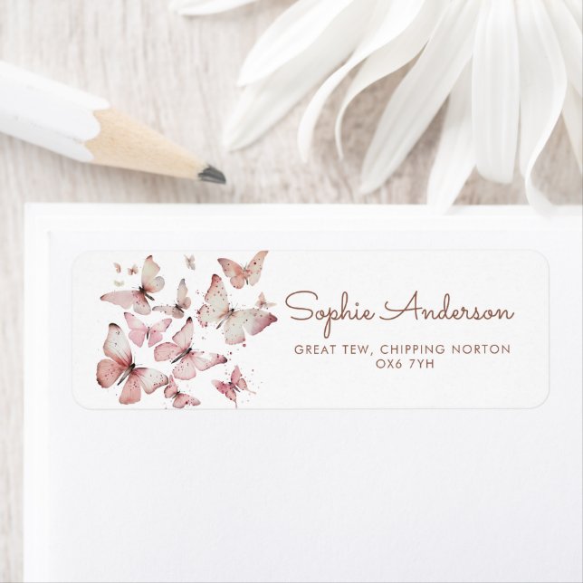 Etiqueta Chica rosa mariposa Baby Shower (In situ)