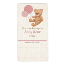 Chica rosa Teddy Bear Balloons Bookplate