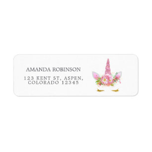 Etiqueta Chica Unicornio Floral Rosa y Dorado Baby Shower
