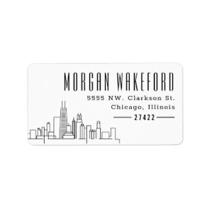 Etiqueta Chicago, Illinois Deco Skyline Large