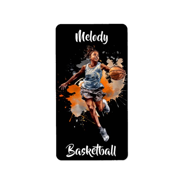 Etiqueta Chicas Baloncesto acuarela personalizada (Frente)