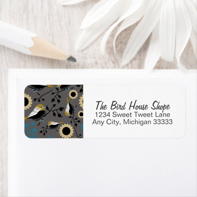 Etiqueta Chickadees Patrón Verde azulado gris negro (In situ)