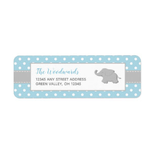 Etiqueta Chico Elefante Azul Gris Lunares Baby Shower